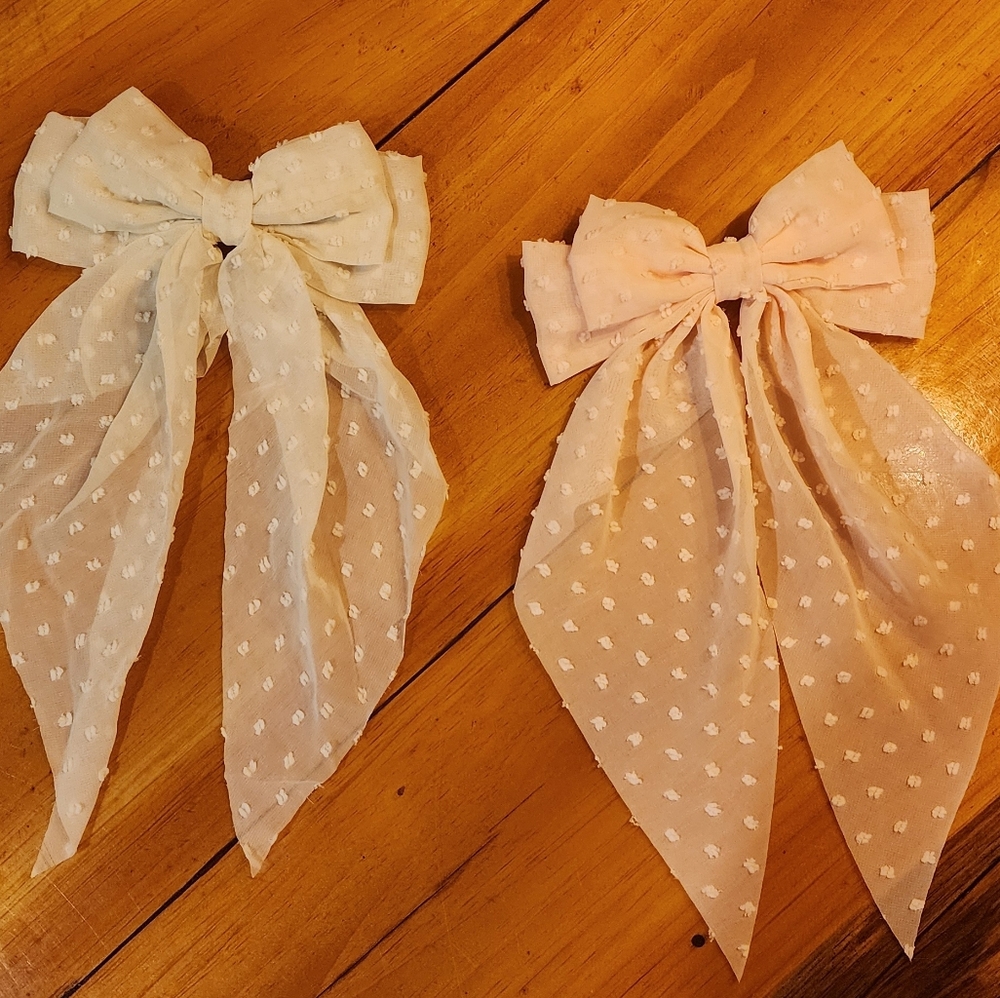 Elegant Pink and Cream Bow Hair Clips